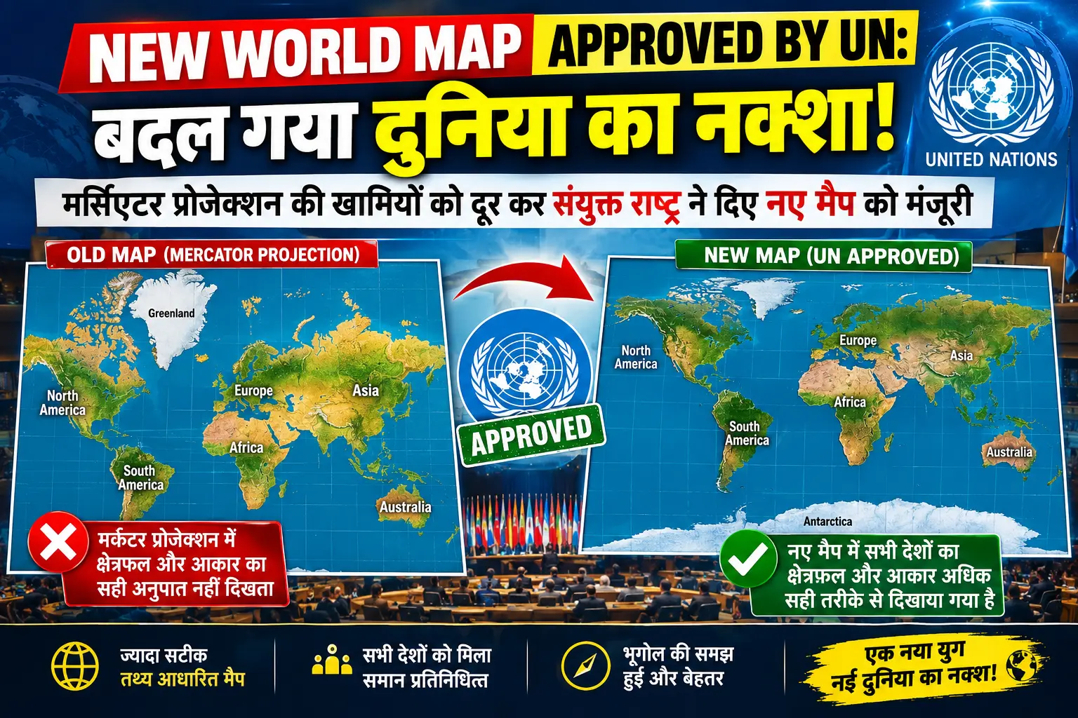 New World Map Approved by UN Equal Earth Mercator Projection Compariso