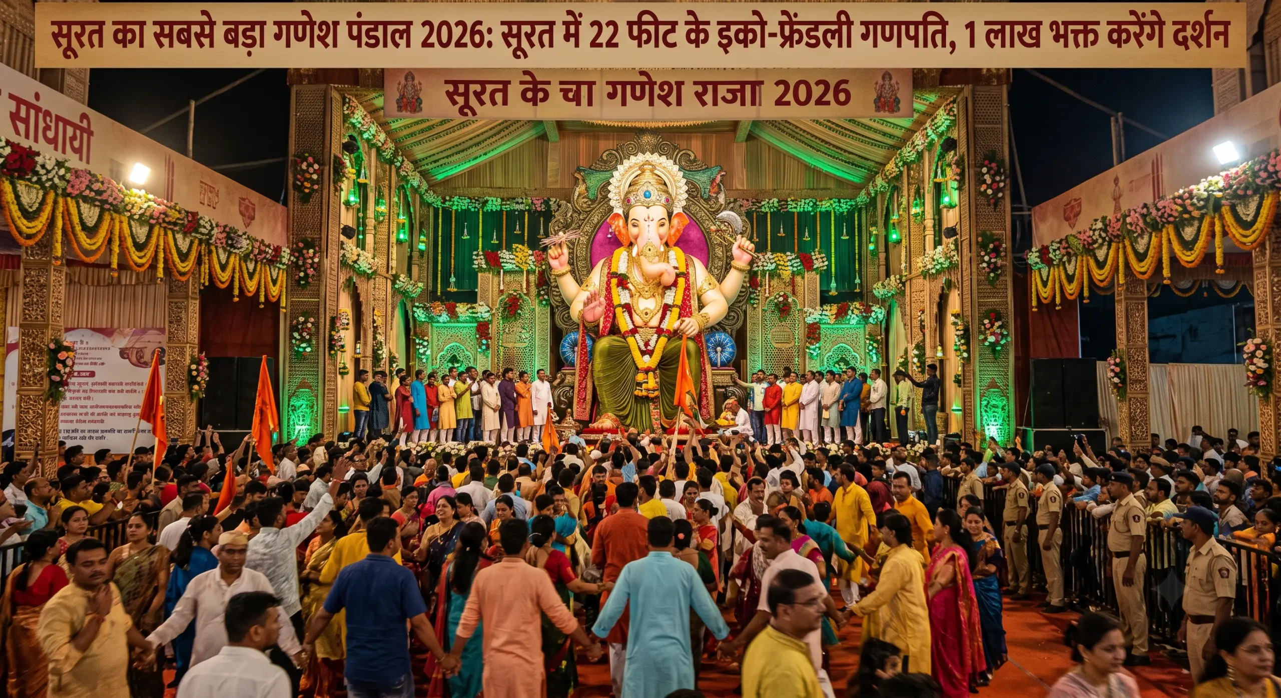 Surat Biggest Ganesh Pandal 2026: सूरत में 22 फीट के इको-फ्रेंडली गणपति, 1 लाख भक्त करेंगे दर्शन